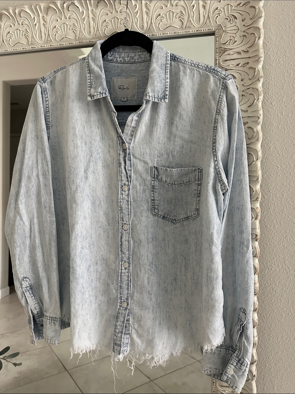 Rails Ingrid Raw Light Acid Wash Denim Button Down Top